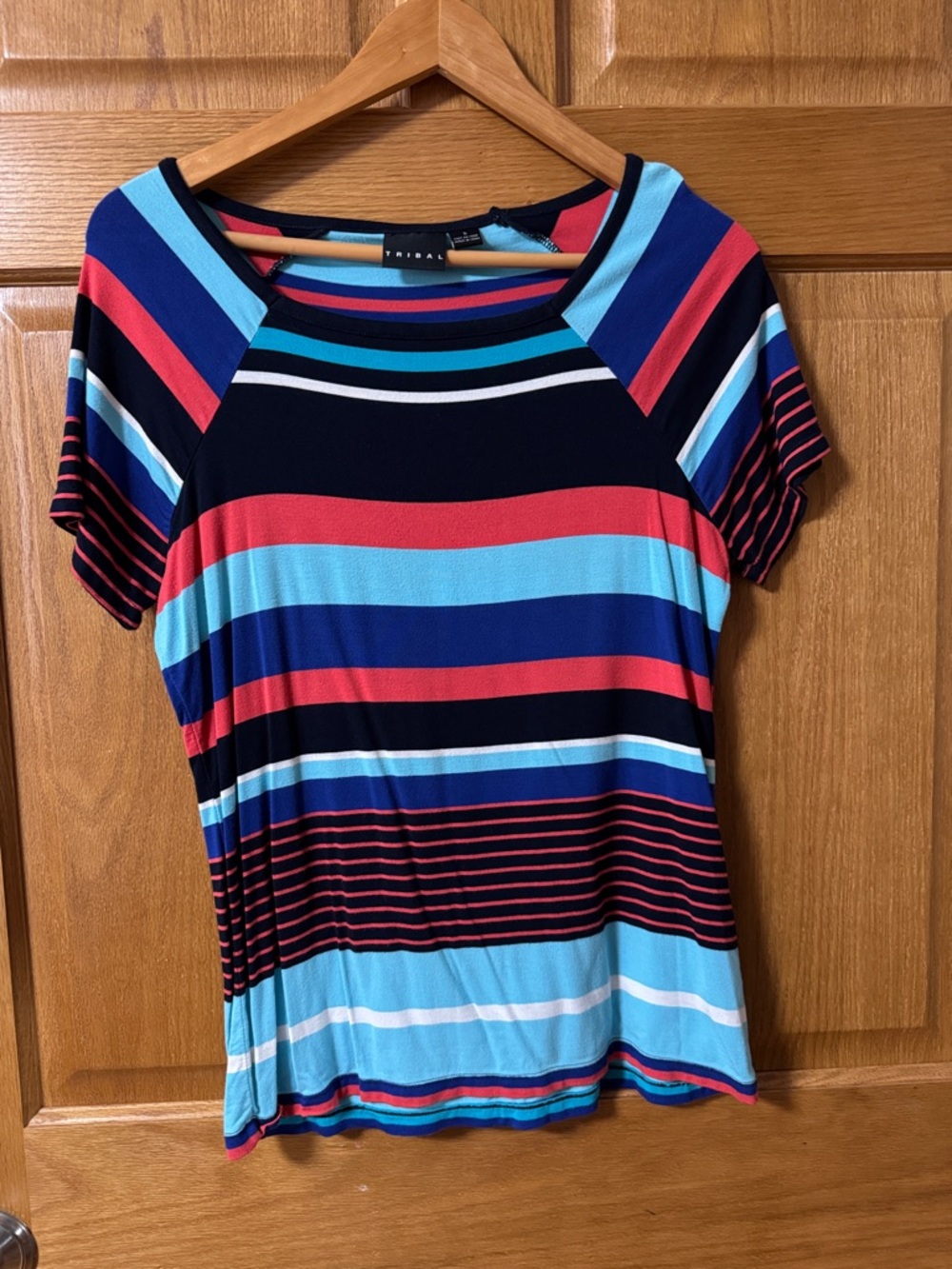 Tribal Multistripe Short Sleeve Tee - Navy, Coral & Aqua